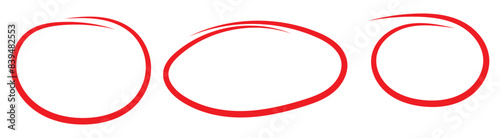 Highlight hand drawn oval frames, lines. Hand drawn marker underlines scribble doodle circle set. Ovals and ellipses line template. Vector illustration isolated on white background.