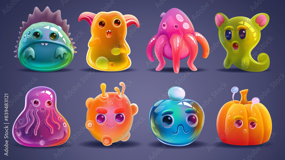 Fototapeta premium Asset of monster icons for video game isolation, Illustration