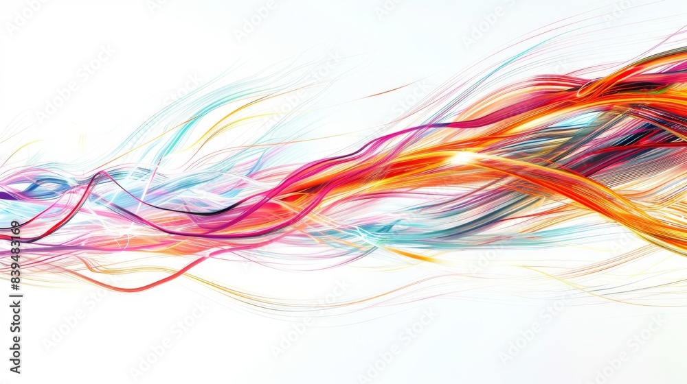 Colorful light energy fibers in motion on a white background Colorful light energy fibers in motion on a white background