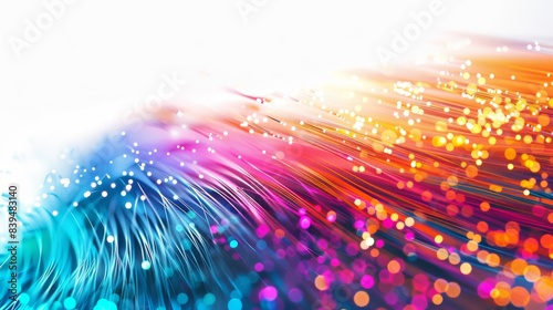 Colorful fiber-optic energy lines in motion on a white background