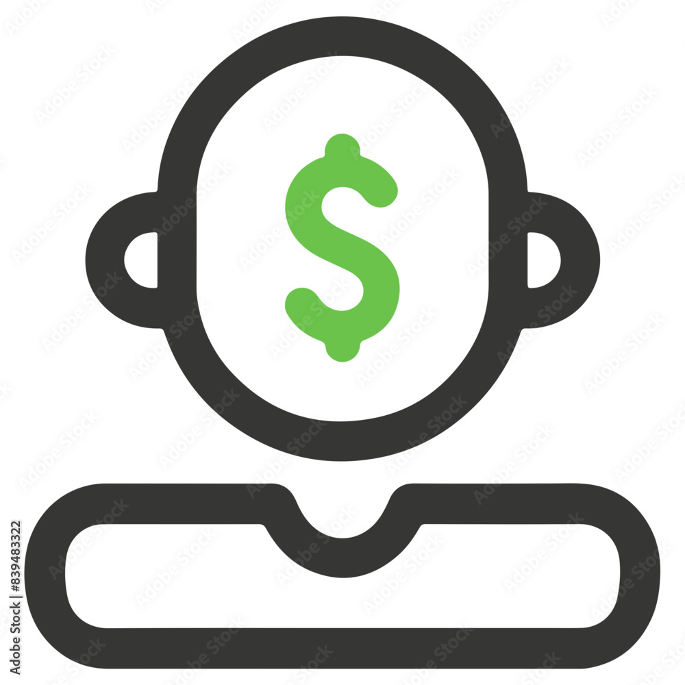 Modern Minimalist Icon of Person with Dollar Sign Symbolizing Influencer Marketing in Black, White, and Green Color Scheme