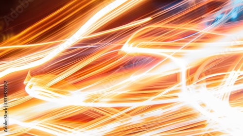 Energetic light trails forming a helix on a white background