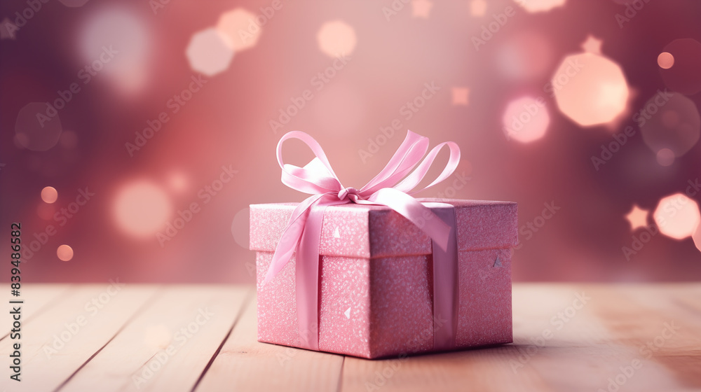 Pink Gift Box with Colorful Background.