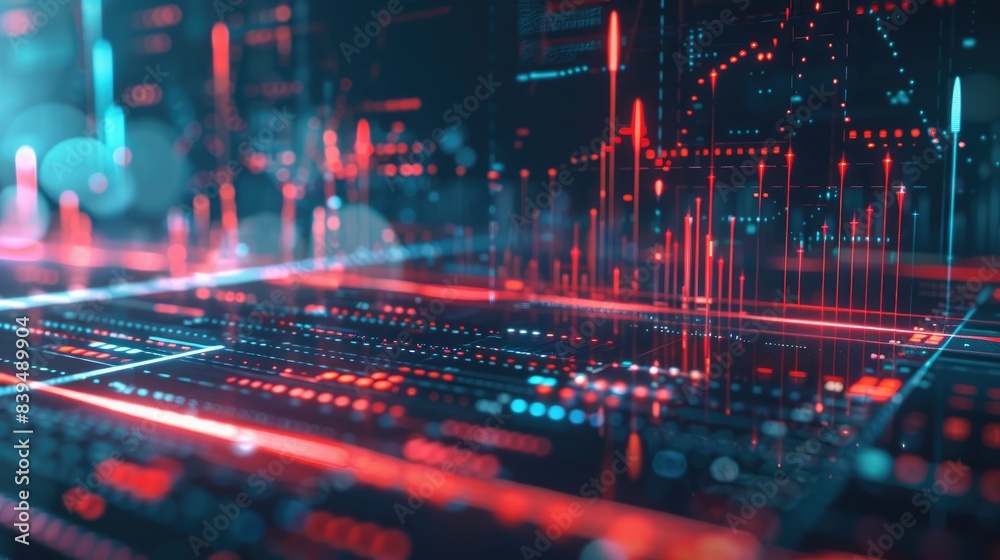 Digital business graph on a futuristic interface, showing up and down trends, modern and sleek design Digital business graph on a futuristic interface, showing up and down trends, modern and sleek design