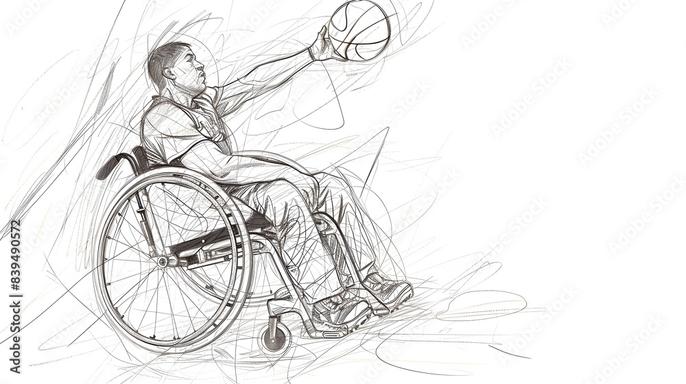 Wheelchair Basketball Player Shooting in Continuous Line Sketch Wheelchair Basketball Player Shooting in Continuous Line Sketch