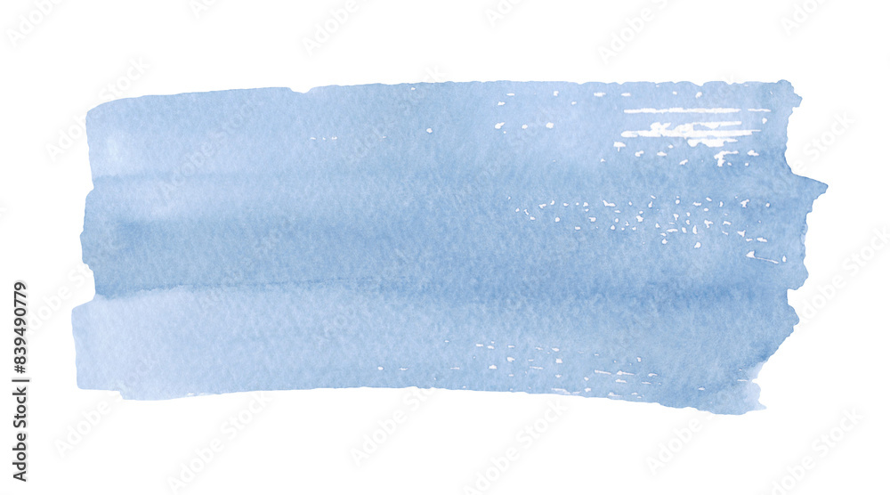 Fototapeta premium Brushstroke, a spot of blue watercolor isolated on a white background, hand-drawn. Abstract background of a watercolor splash. Template for design, decoration, labels, with space for text.