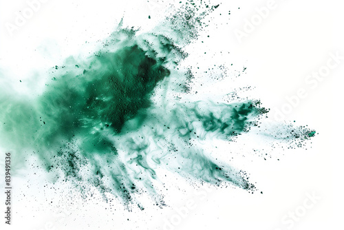 green explosion smoke isolated on white background photo