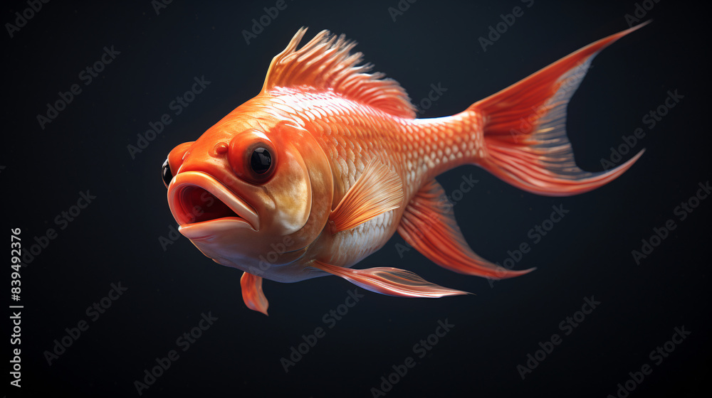 Close up to a goldfish on dark background Close up to a goldfish on dark background
