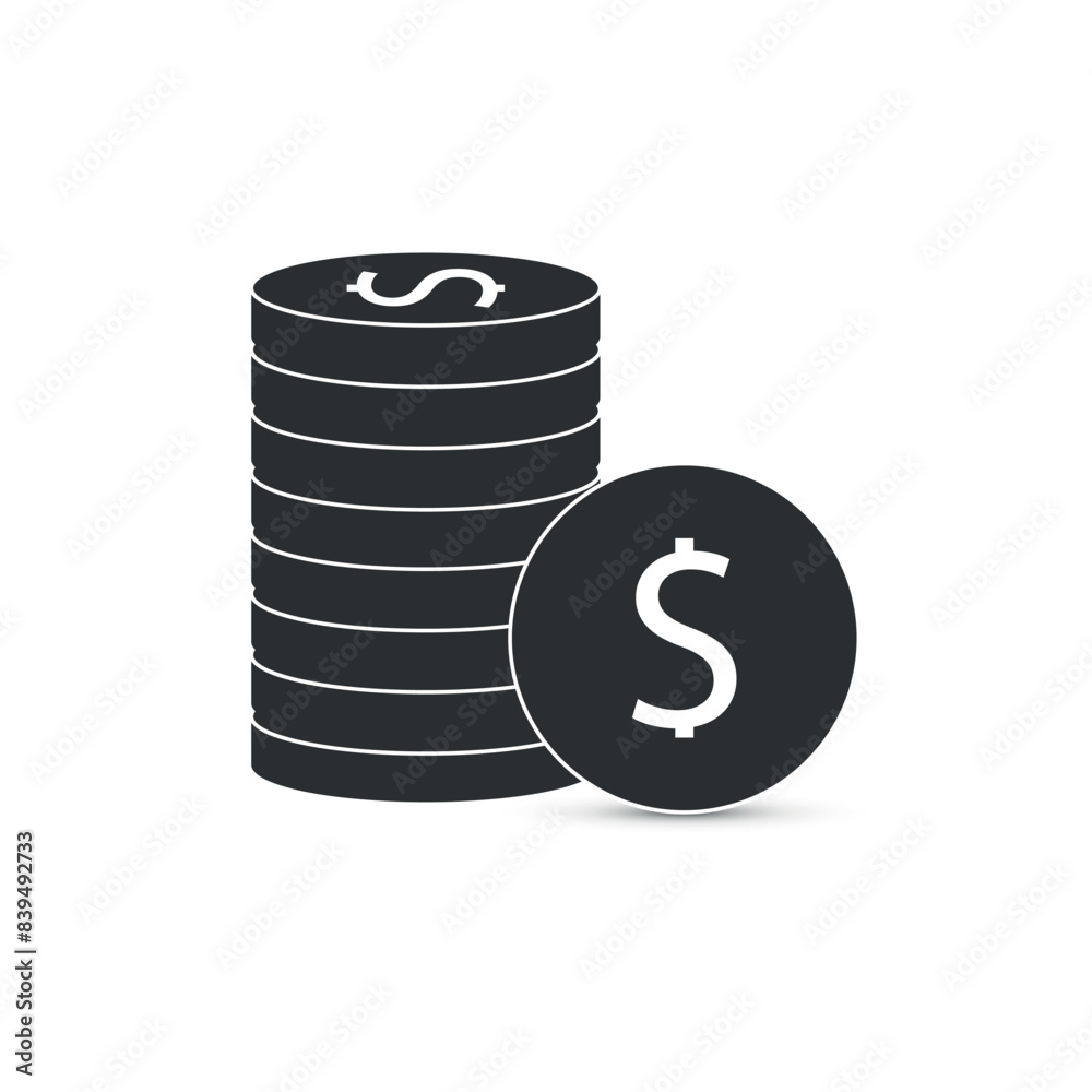 black and white dollar symbol, stack of coins black and white dollar symbol, stack of coins