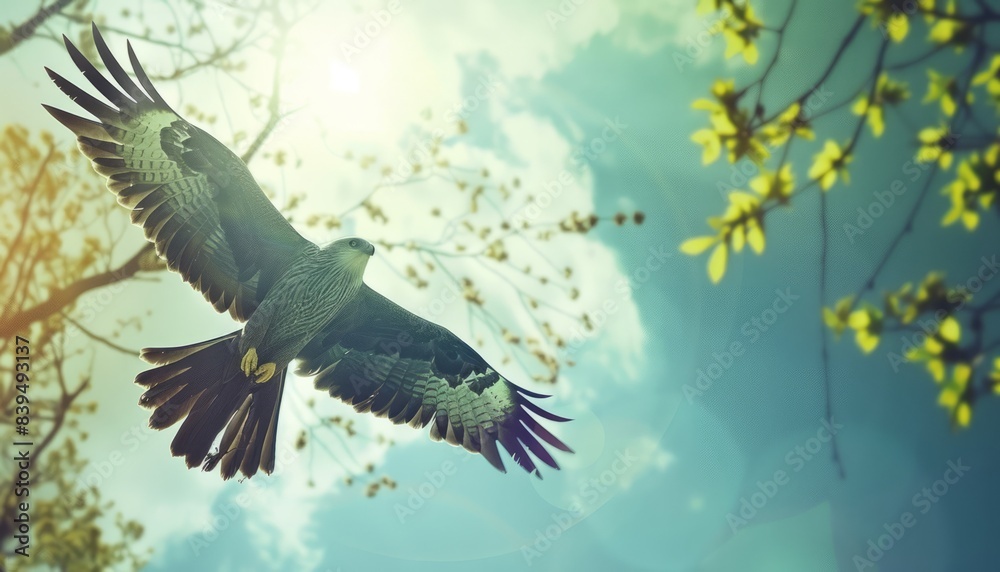 Obraz premium Predator in Action: The Black Kite Hunting on a Sunny Day