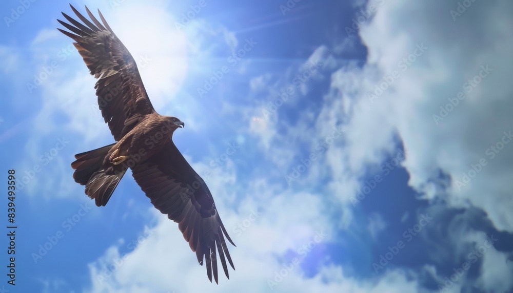 Graceful Black Kite Soaring Against a Stunning Blue Sky - AR 7:4 Graceful Black Kite Soaring Against a Stunning Blue Sky - AR 7:4
