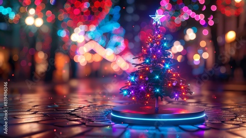 Festive Christmas Tree with Bokeh Background