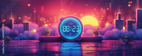 illustration of a digital alarm clock with a clean interface. photo