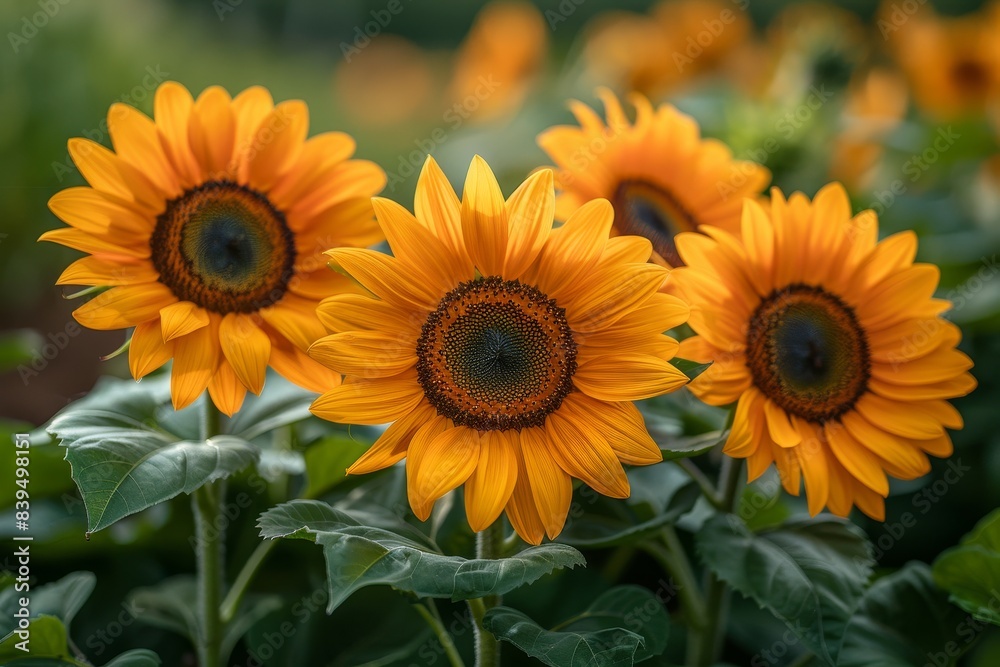 Obraz premium Vibrant sunflowers in a field, representing summer and happiness.