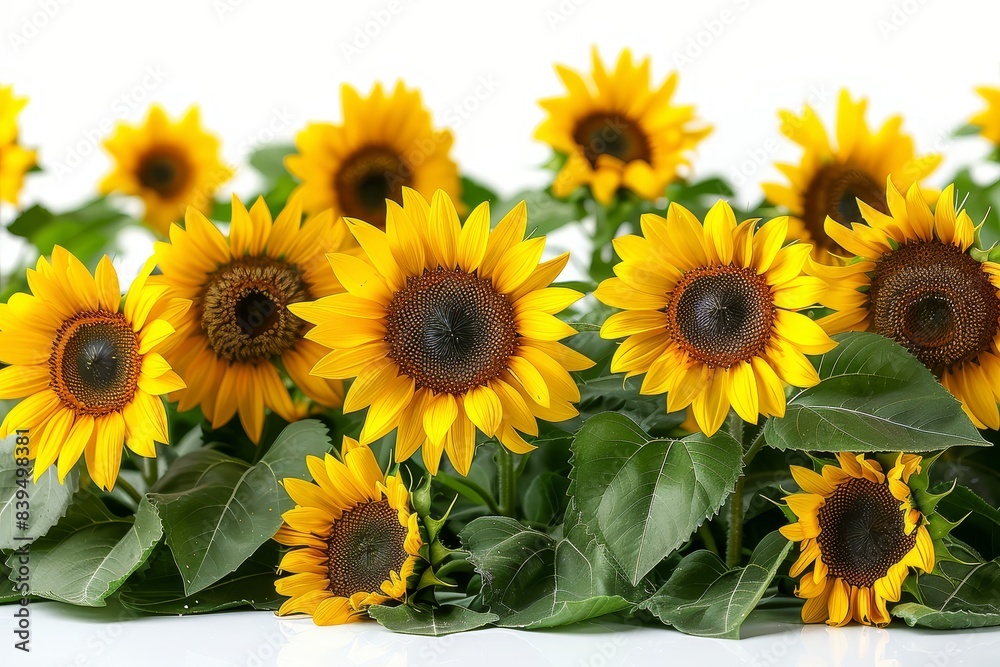 Obraz premium Vibrant sunflowers in a field, representing summer and happiness.