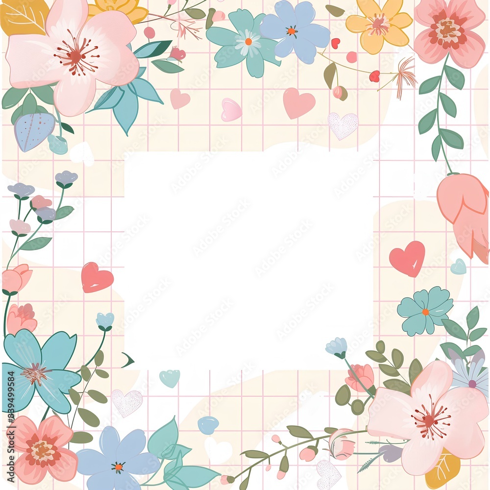 White frame placed on a beautiful floral background for design. White frame placed on a beautiful floral background for design.