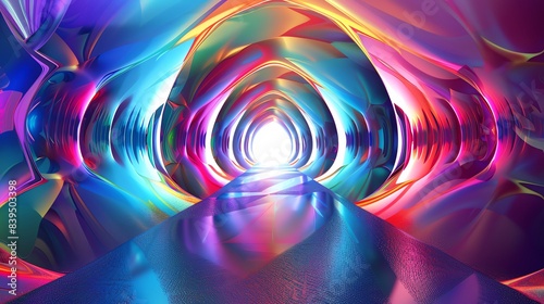 Holographic surreal 3D art with vibrant hues and abstract forms, offering a mesmerizing and enchanting visual experience that challenges perception and inspires creativity photo