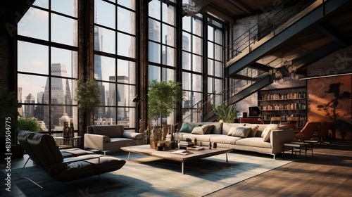 A contemporary urban loft with large windows 