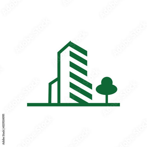 Logo icon Building and tree with green color