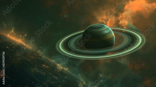 close up of a space planet with its gas rings