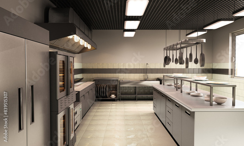 Obraz na płótnie empty industrial kitchen 3d render w salonie