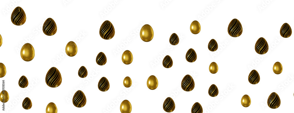 3d rendering of Easter elegant eggs with gold paint 3d rendering of Easter elegant eggs with gold paint