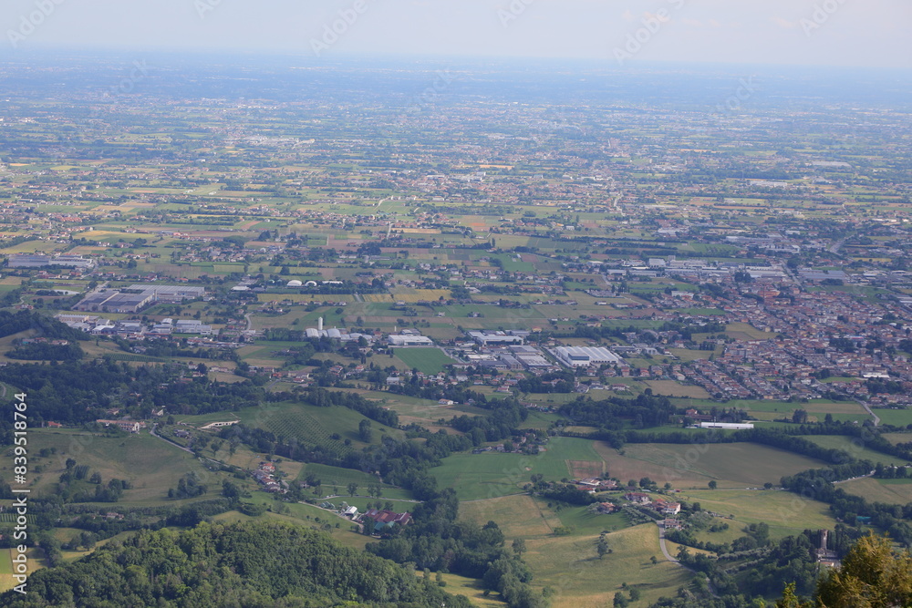 Panoramic top view of a cityscape with numerous houses buildings, Panoramic top view of a cityscape with numerous houses buildings,