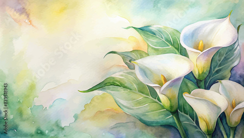 Minimalist watercolor background of calla lilies