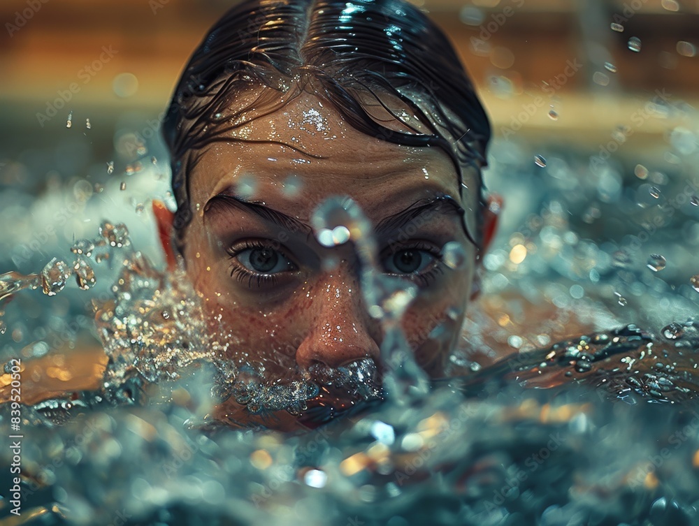 Heroic Lifeguard Diving into Pool to Save Someone - Selective Focus on Action Close Up
