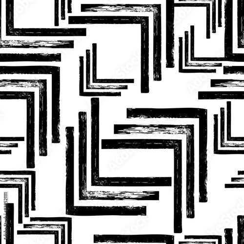 Abstract geometric seamless pattern with textured lines. Repeat geometry brush strokes texture. Great for textile, fabric, wallpaper, wrapping, scrapbook and packaging