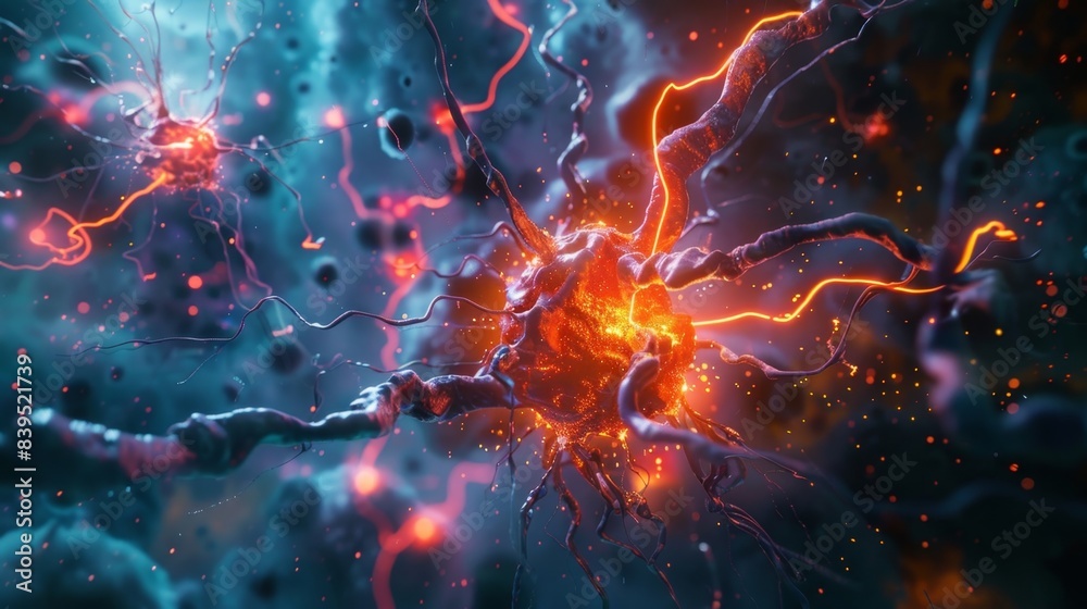 A burst of activity at the synapse as the neuron fires and releases its chemical message A burst of activity at the synapse as the neuron fires and releases its chemical message