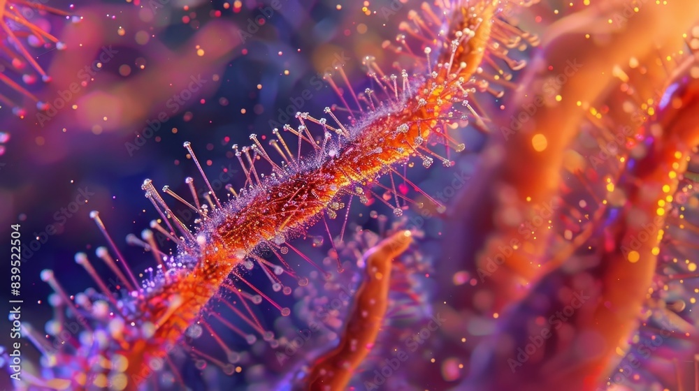 Microscopic view of villi covered in thin hairlike projections Microscopic view of villi covered in thin hairlike projections