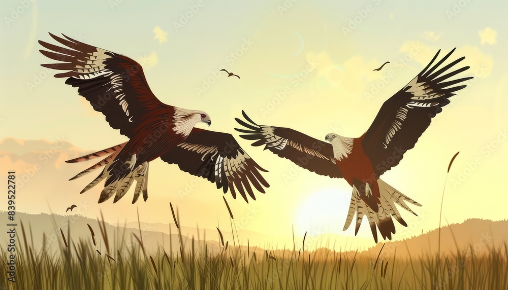 Fototapeta premium Graceful Brahminy Kites Soaring through the Sky