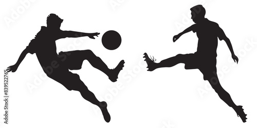 Silhouette of a soccer player kicking a ball. Vector illustration