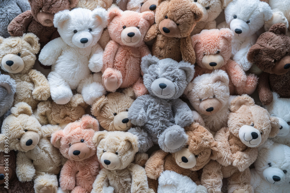 A tightly packed collection of small teddy bears in various colors and poses, filling the entire frame. The bears come in shades of brown, white, and pastel colors. A tightly packed collection of small teddy bears in various colors and poses, filling the entire frame. The bears come in shades of brown, white, and pastel colors.