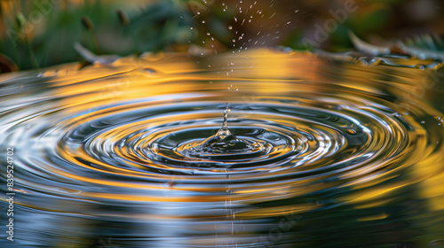 Water droplet creating ripples on a pond 