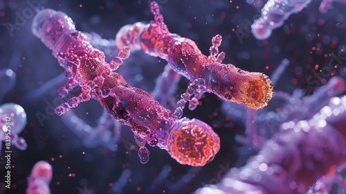 A snapshot of prometaphase with microtubules attached to kinetochores on chromosomes and pulling them towards opposite poles photo