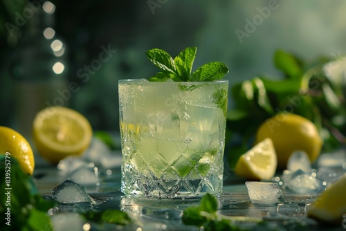 Mint lemon ice cocktail in glass