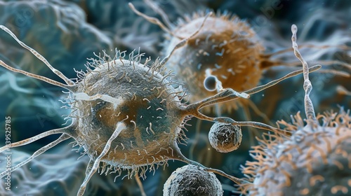 A microscopic view of a macrophage extending its pseudopods to capture and digest foreign particles through phagocytosis photo