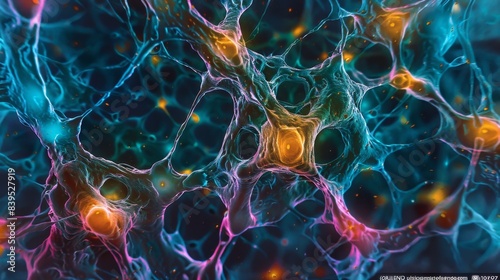 A differential interference contrast microscopy image of a Schwann cell revealing its complex network of microtubules and other cytoskeletal components photo