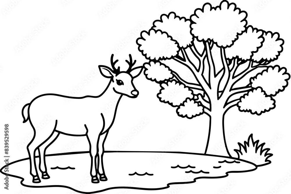 deer in the forest silhouette vector illustration