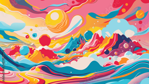 Vibrant Cosmic Landscape with Surreal Mountains and Planets
