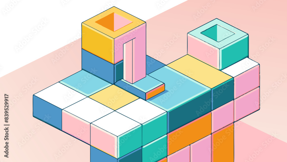 Isometric Digital Art of Colorful Abstract Geometric Shapes Isometric Digital Art of Colorful Abstract Geometric Shapes