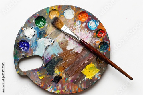 Colorful Artist Palette With Paintbrush on White Background