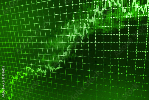 Green, blue color Stock trading chart on monitor screen Abstract financial background trade colorful Selective focus creative effect Stock exchange chart graph Stock trade live photo