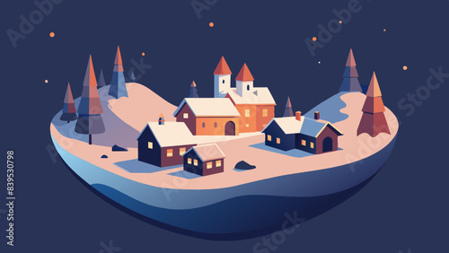 Enchanting Winter Village Scene in a Snowy Twilight Setting