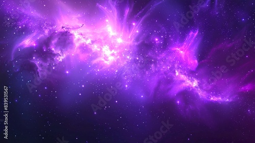 Stunning Purple Nebula in Outer Space. This AI-generated image features a cosmic display of swirling purple clouds and stars.. AI