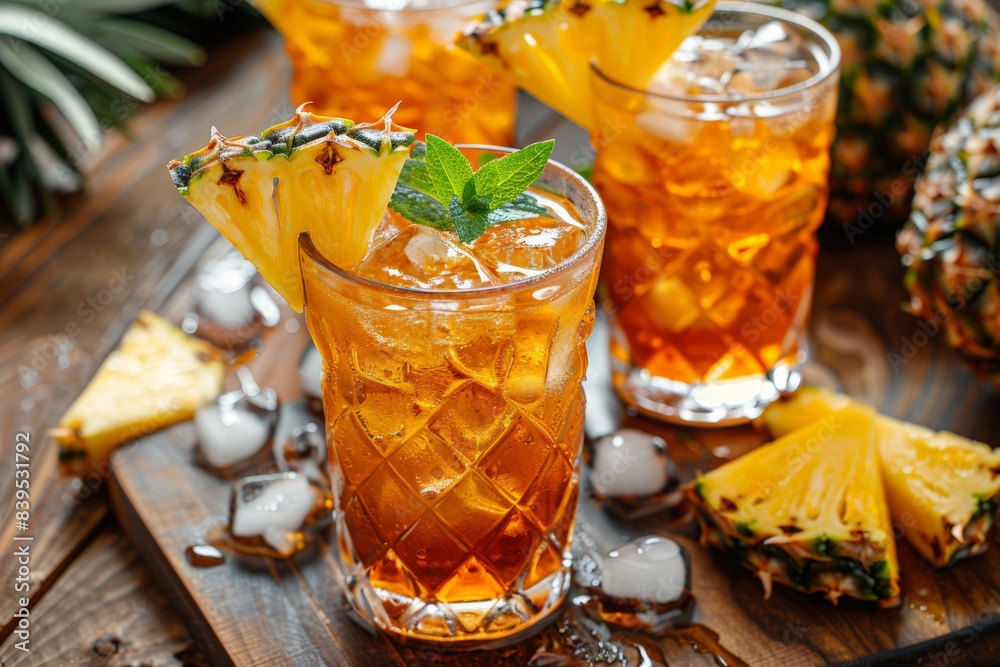 Pineapple ice bubble tea in glass Pineapple ice bubble tea in glass
