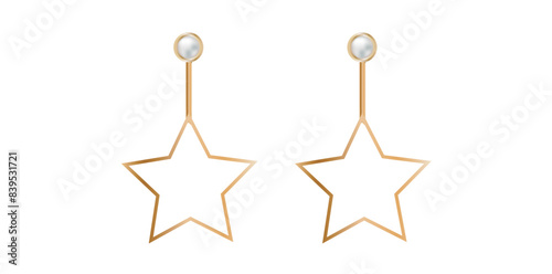 Gold Star Shaped Chain Drop Doodle Earrings, Trendy Fashion Geometric Jewelry Vector Illustration.	