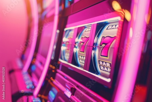Obraz na płótnie Pink casino slot machine, jackpot w salonie